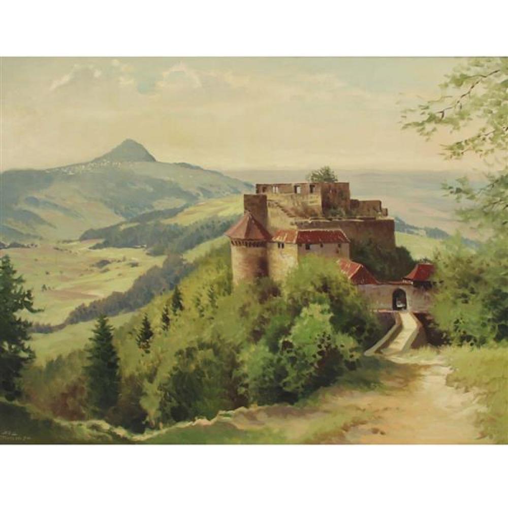 Appraisal: UNKNOWN TH CENTURY IRISH SCHOOL CASTLE IN MOUNTAIN LANDSCAPE OIL