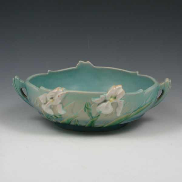 Appraisal: Roseville Iris handled bowl in blue Marked Roseville - ''