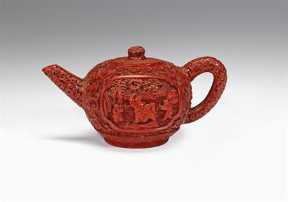 Appraisal: Very rare Chinese cinnabar lacquered yixing teapot qianlong period Of