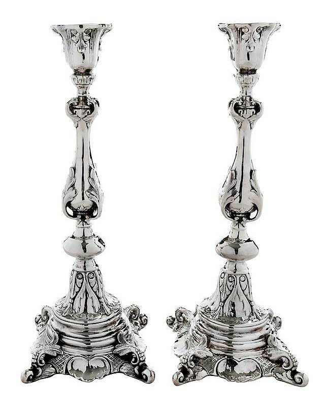 Appraisal: Pair of Sterling Candlesticks possibly Italian scroll and foliate decoration