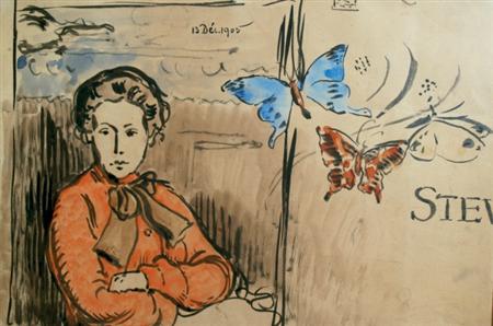 Appraisal: Georges Lemmen Belgian - Untitled Woman with Butterflies Estimate -