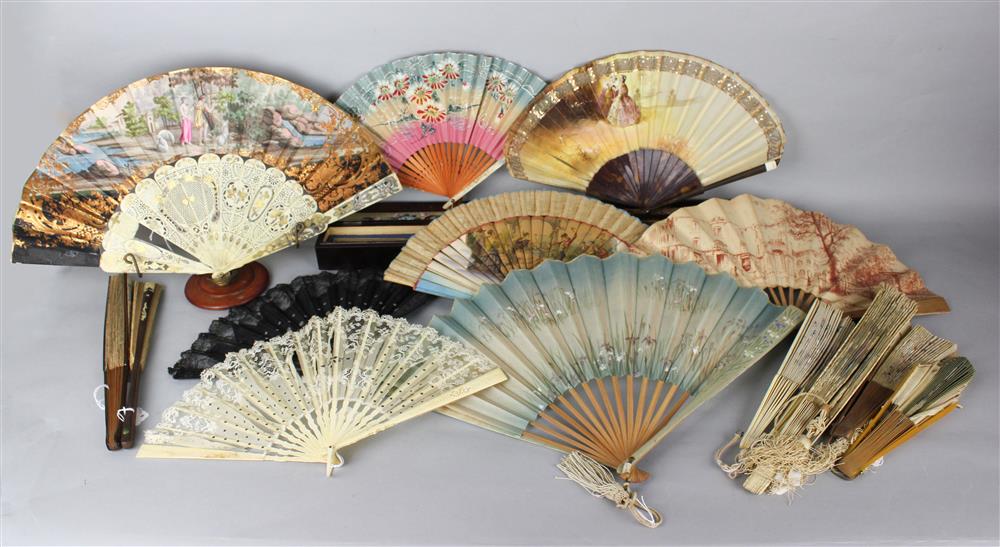 Appraisal: GROUP OF FOURTEEN ASSORTED FANS AND A WOOD AND METAL