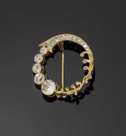 Appraisal: DIAMOND BROOCH Sweden ca Yellow gold Decorative circular brooch of