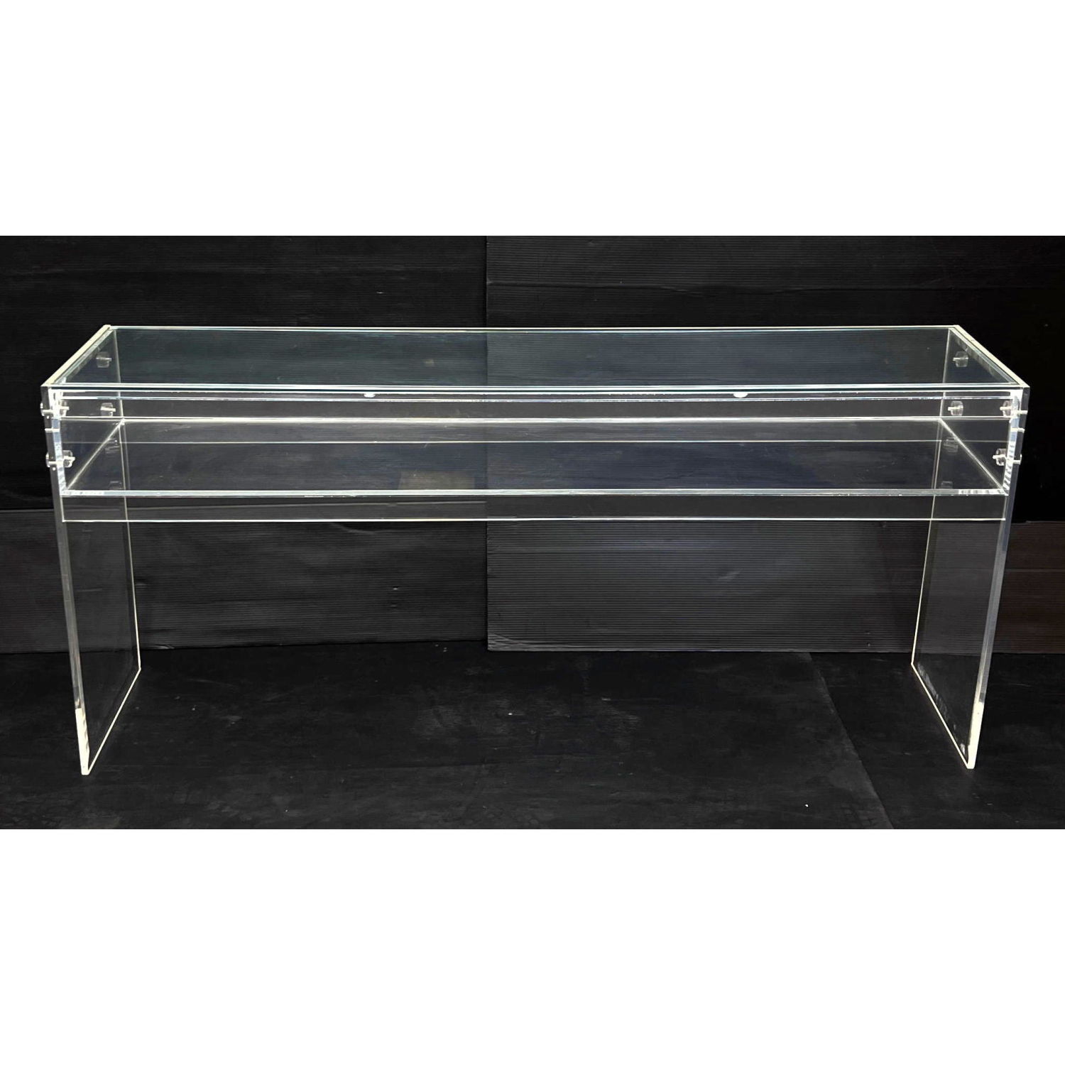 Appraisal: Lucite Curio Console table with inset glass top Dimensions H