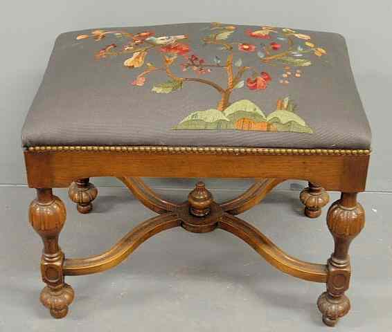 Appraisal: William Mary style walnut footstool with a needlepoint top h