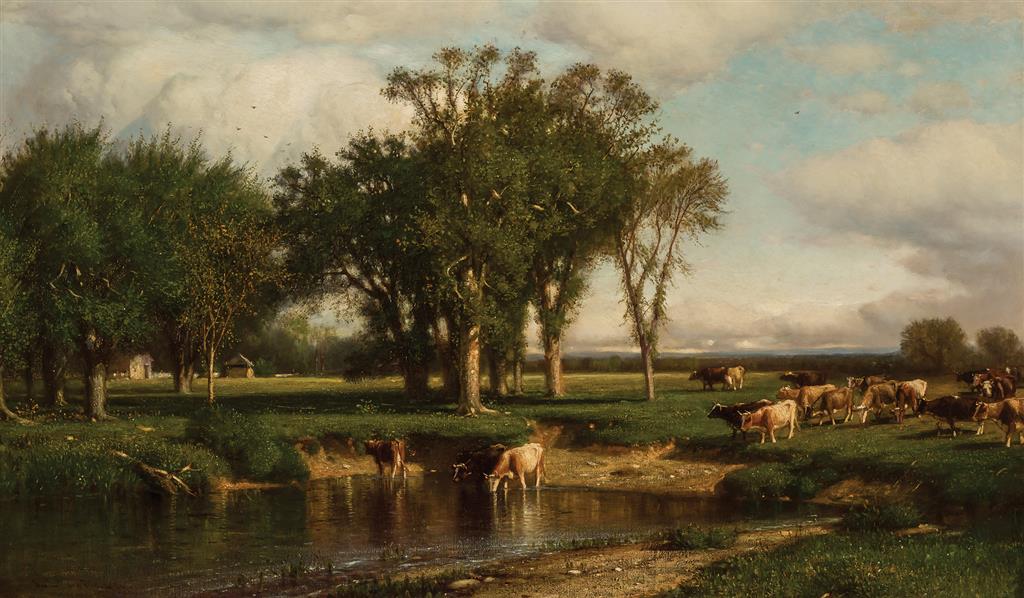 Appraisal: SAMUEL COLMAN American - Landscape with Cows oil on canvas