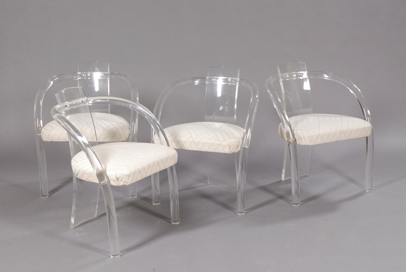 Appraisal: Four Art Deco Dining Chairs Lucite and upholstery Continuous tubular