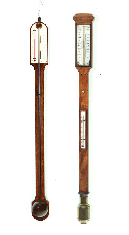 Appraisal: TWO BAROMETERS England early th century mahogany Both with ivory