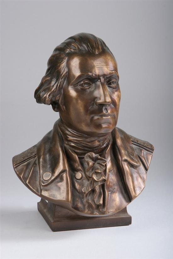 Appraisal: AFTER JEAN-ANTOINE HOUDON French - GEORGE WASHINGTON bronze brown patina