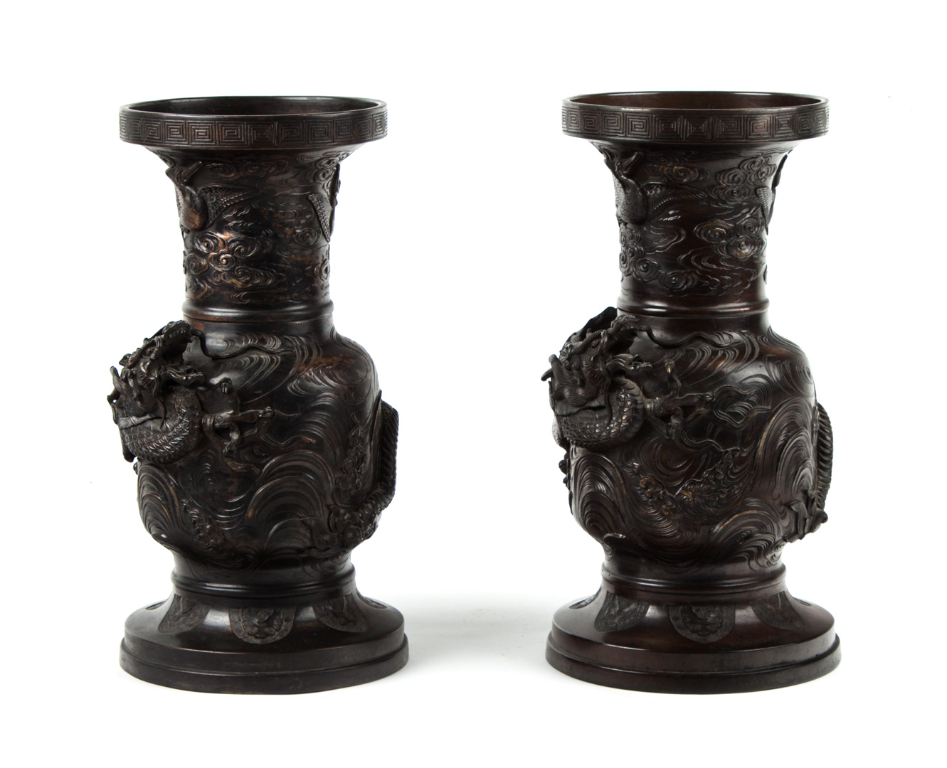 Appraisal: Pair of Chinese bronze vases early th century with dragon