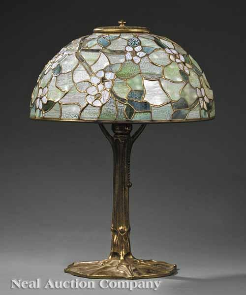 Appraisal: A Tiffany-Style Favrile Glass and Gilt Bronze Apple Blossom Lamp