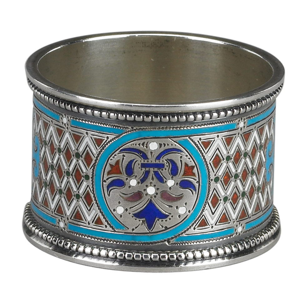 Appraisal: Russian Silver and Champlev Enamel Napkin Ring - height cm