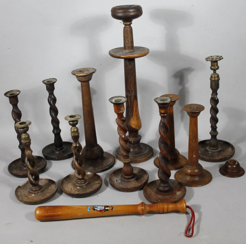 Appraisal: Various early thC and later oak candlesticks to include a