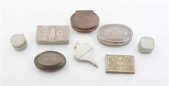 Appraisal: A Collection of Seven Continental Snuff Boxes comprising four silvered