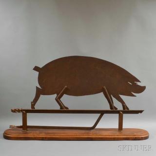 Appraisal: Sheet Iron Pig Trade Sign on Walnut Stand th th