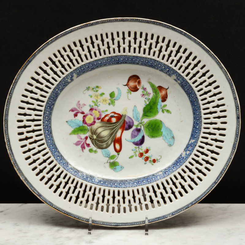 Appraisal: Chinese Export Famille Rose and Blue Enamel Porcelain Basket and