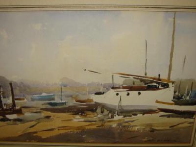 Appraisal: EDWARD WESSON - Boatyard watercolour and pencil signed in pencil