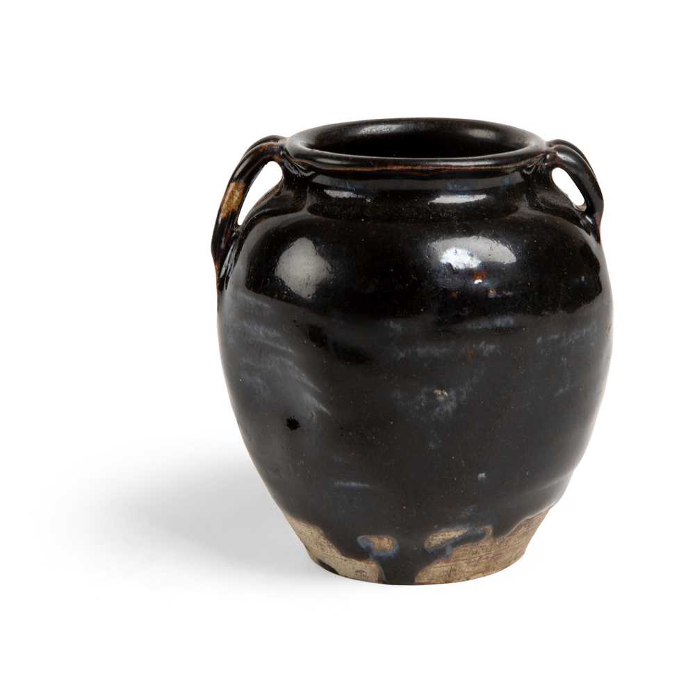 Appraisal: CIZHOU BRONZE-GLAZED DOUBLE-HANDLED JAR SONG DYNASTY the rounded body supported