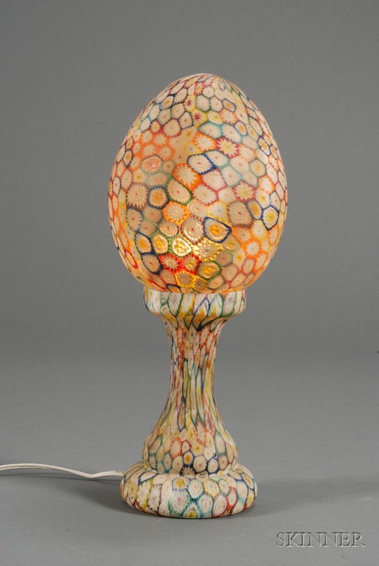 Appraisal: Millefiori Egg-shaped Art Glass Table Lamp probably Italian egg-shaped shade