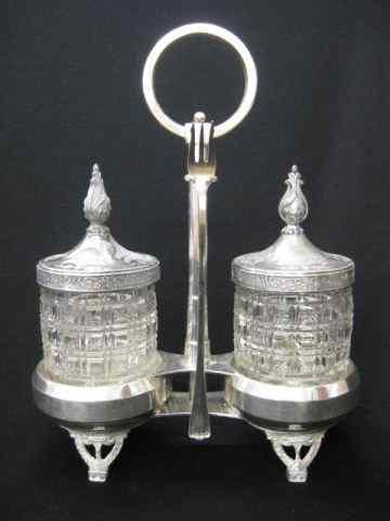 Appraisal: Victorian Silverplate Double Pickle Castor starburst cane style clear inserts