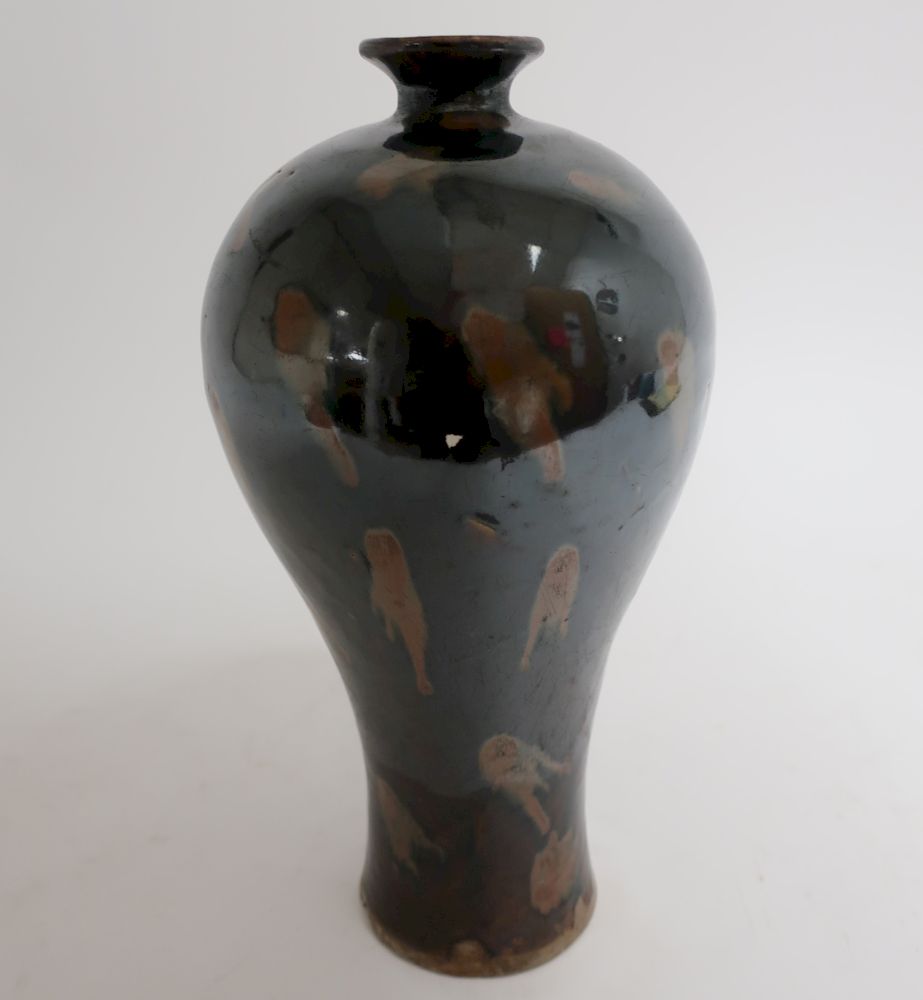 Appraisal: Song Russet Splashed Black Glazed Meiping Vase Very well formed