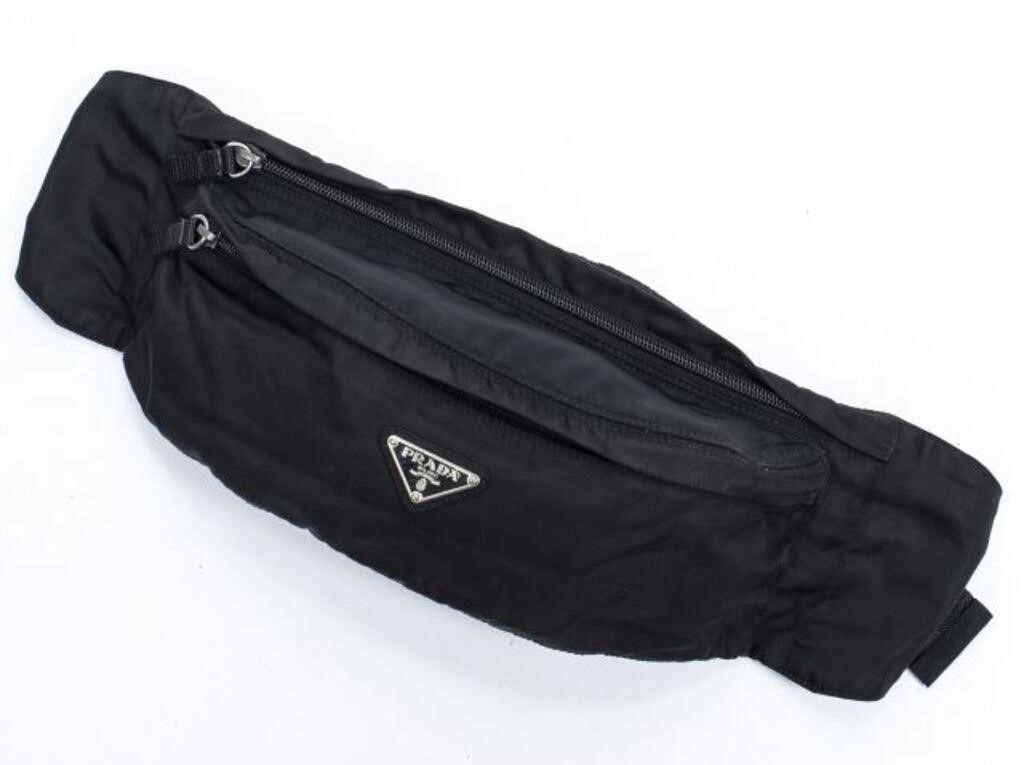 Appraisal: Prada Tessuto Waist Bag in black nylon canvas with silver-tone