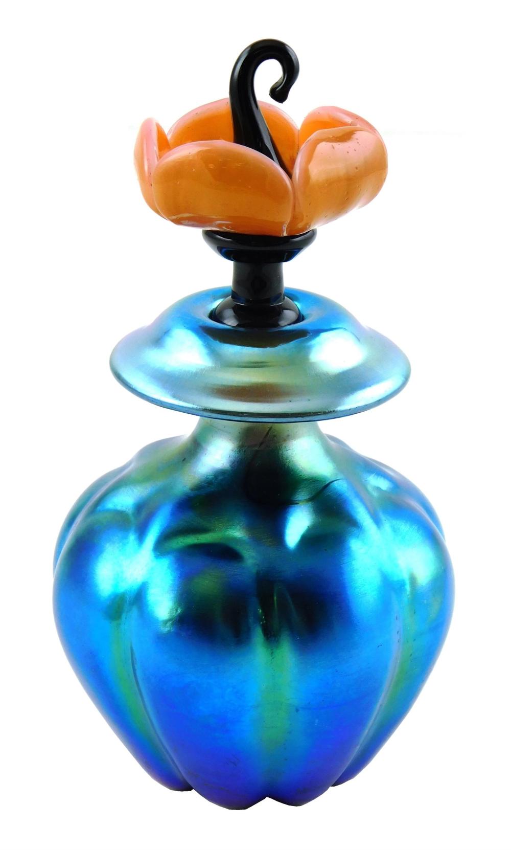 Appraisal: Steuben Blue Aurene perfume bottle with floriform stopper bottle shape