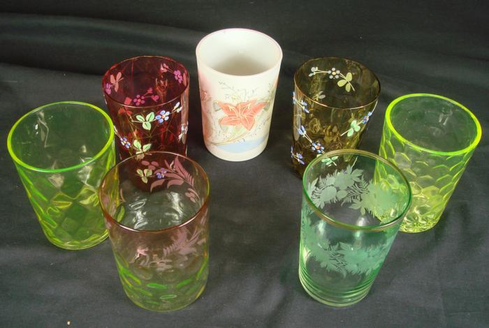 Appraisal: various cranberry and vaseline art glass tumblers bristol tumbler to