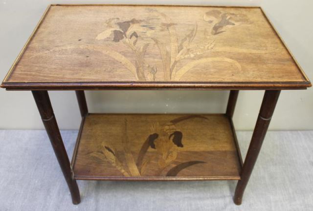 Appraisal: GALLE Signed Art Nouveau Inlaid Table From a Central Park