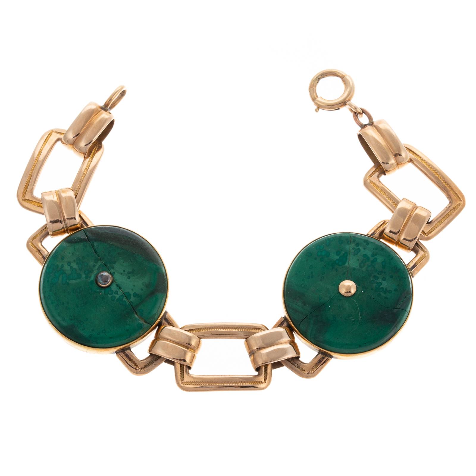 Appraisal: A VINTAGE MALACHITE BRACELET IN K YELLOW GOLD K yellow