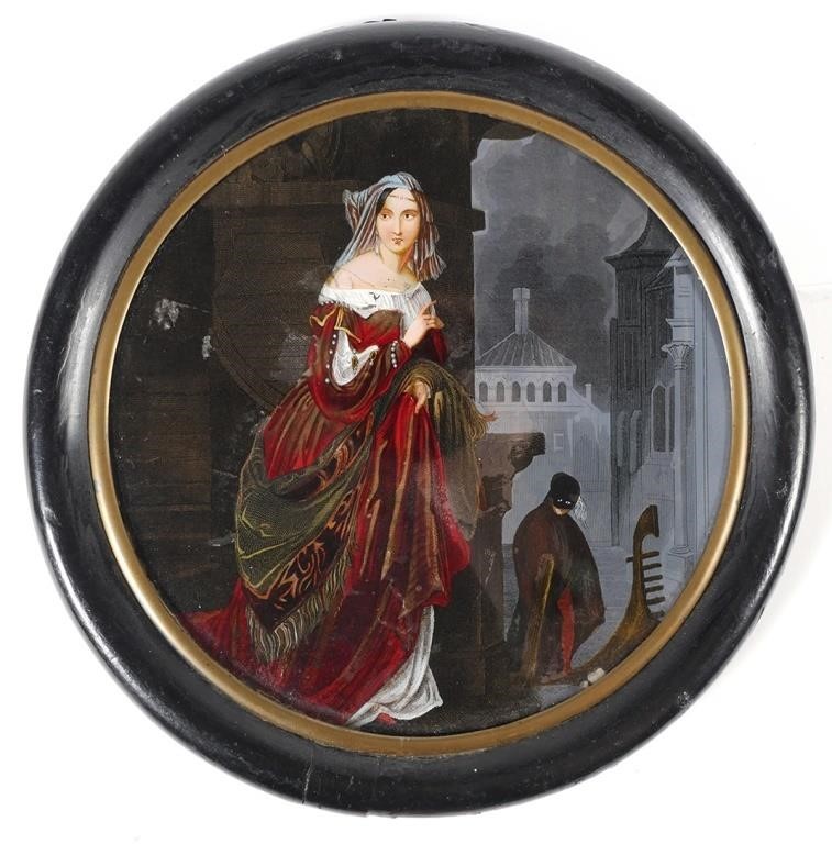 Appraisal: Venetian night scene depicting a woman and a gondola with