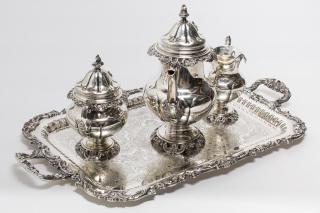 Appraisal: Wallace Sterling Silver Grande Baroque Tea Set Comprising teapot creamer