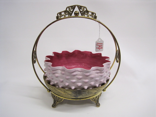 Appraisal: AMERICAN VICTORIAN PEACHBLOW BRIDES BASKET c having a Pairpoint gilt