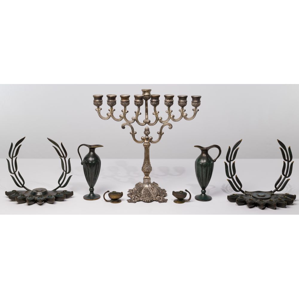 Appraisal: MENORAH LAMP ASSORTMENT sets of -light Hanukkiah lamps each having