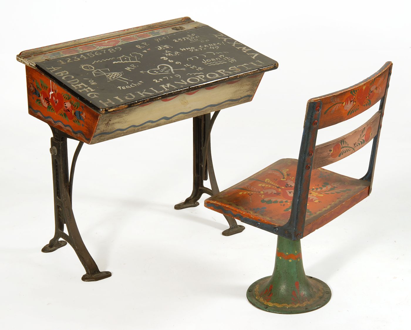 Appraisal: PETER HUNT-DECORATED CHILD'S SCHOOL DESK AND CHAIR With decoration of