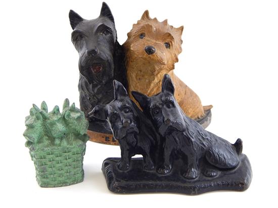 Appraisal: Three decorative arts featuring Scottie dogs cast-iron doorstop with black