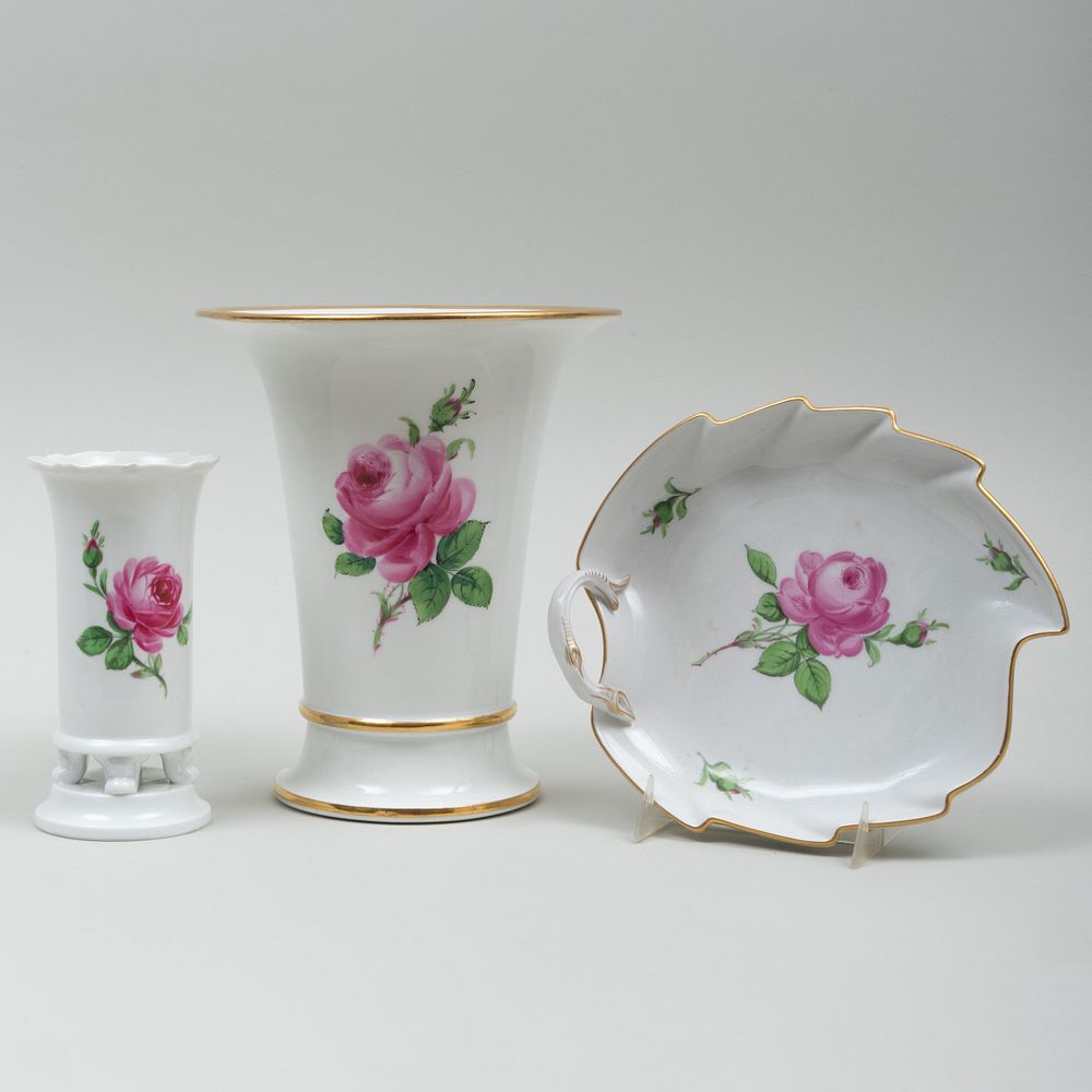 Appraisal: Group of Meissen Porcelain Rose Decorated Wares Each with blue