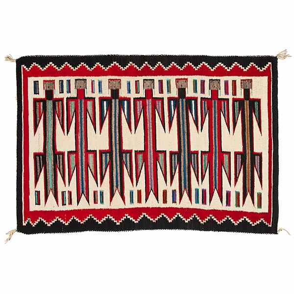 Appraisal: Navajo Yei Weaving thickly woven with seven Yei figures against