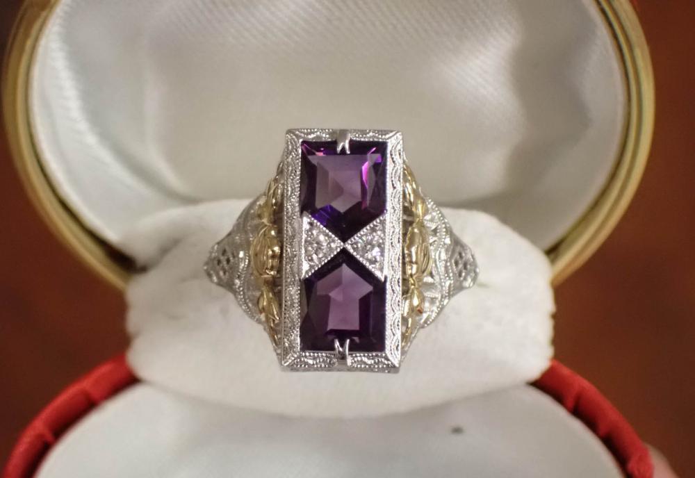 Appraisal: AMETHYST DIAMOND AND FOURTEEN KARAT GOLD RING The k white