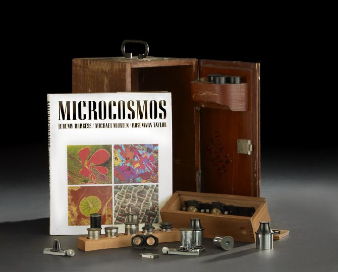 Appraisal: Thirty-Two-Piece Collection of Microscope-Related Items including a wooden microscope case