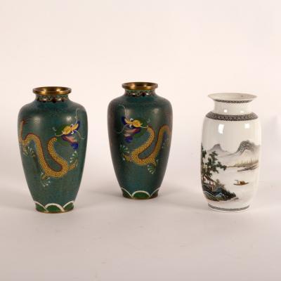 Appraisal: A pair of cloisonn vases decorated dragons cm high and