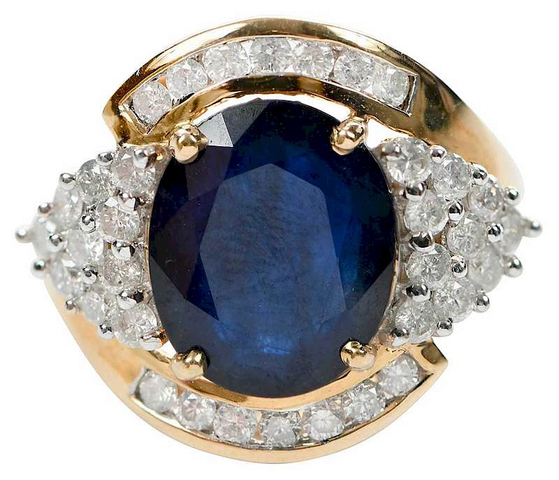 Appraisal: kt Sapphire and Diamond Ring oval blue sapphire estimated weight