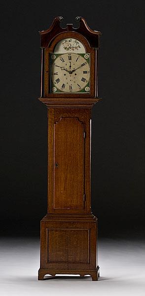 Appraisal: ENGLISH OAK AND MAHOGANY TALL CASE CLOCK ca - painted