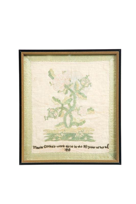 Appraisal: NEEDLEWORK SAMPLER Marie Cooke American or English silk on gauze