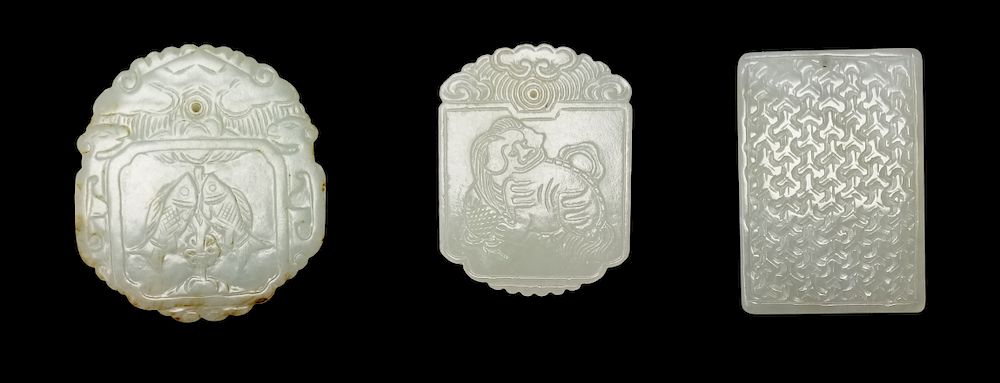 Appraisal: Chinese Carved Jade Pendants Chinese Carved Jade Pendants Largest in