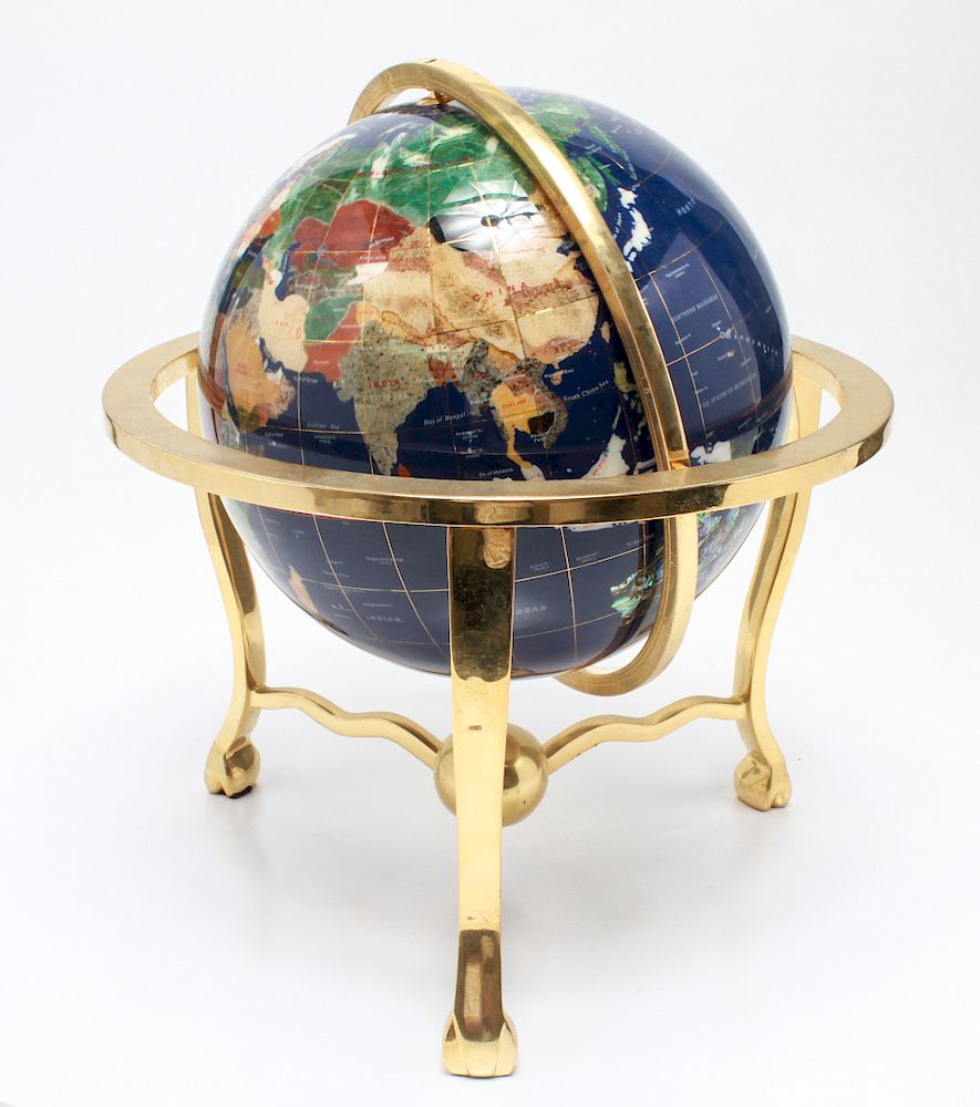 Appraisal: Mineral Specimen Table Globe on Brass Tripod Stand Mineral specimen