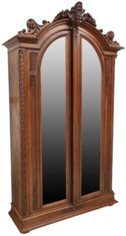 Appraisal: French carved mahogany mirrored armoire th c crest with scrolling