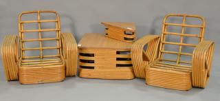 Appraisal: Paul Frankl bamboo grouping including two chairs and a corner