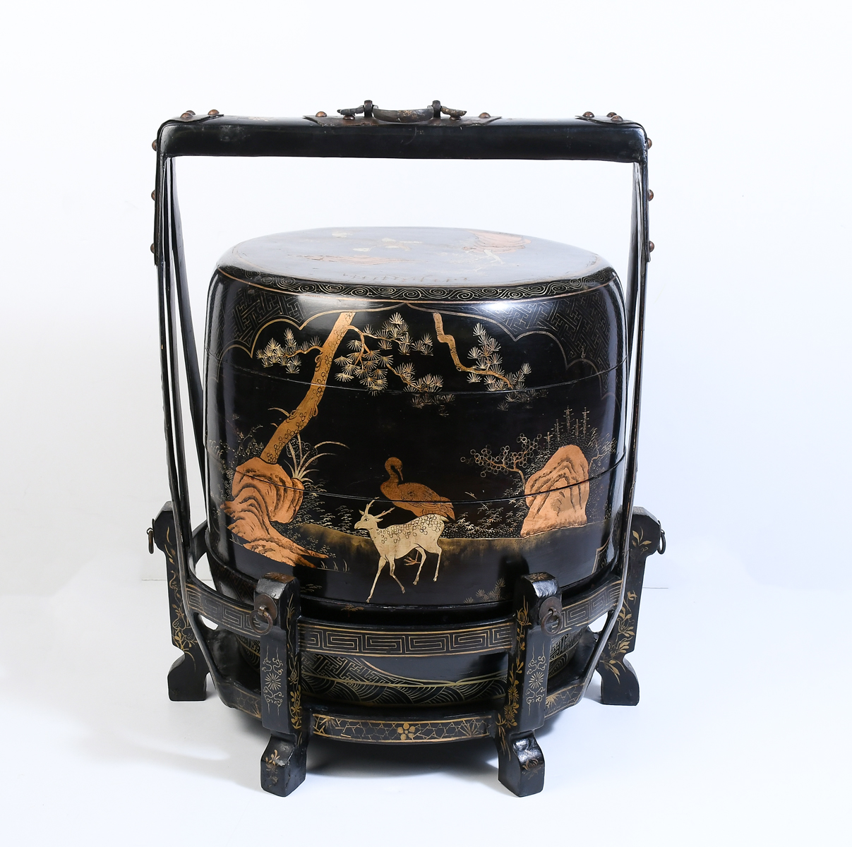 Appraisal: LARGE JAPANESE BLACK LACQUER WEDDING BASKET Large Chinese black lacquered