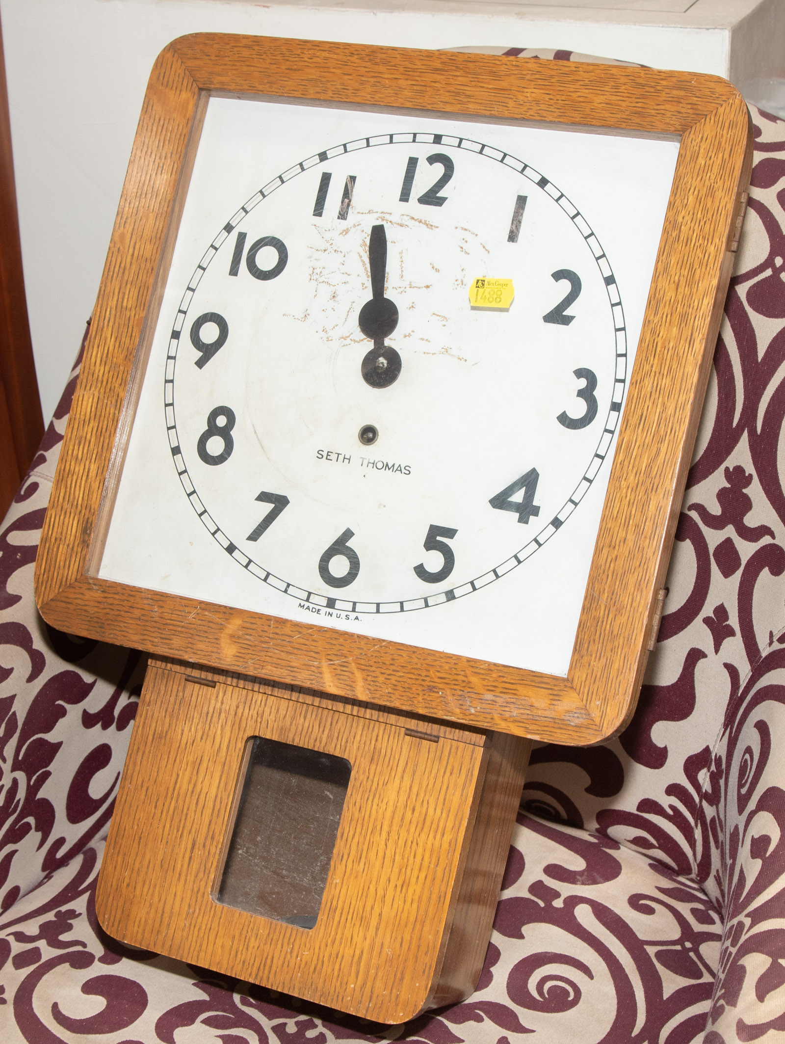 Appraisal: SETH THOMAS OAK FRAMED ART DECO WALL CLOCK in H